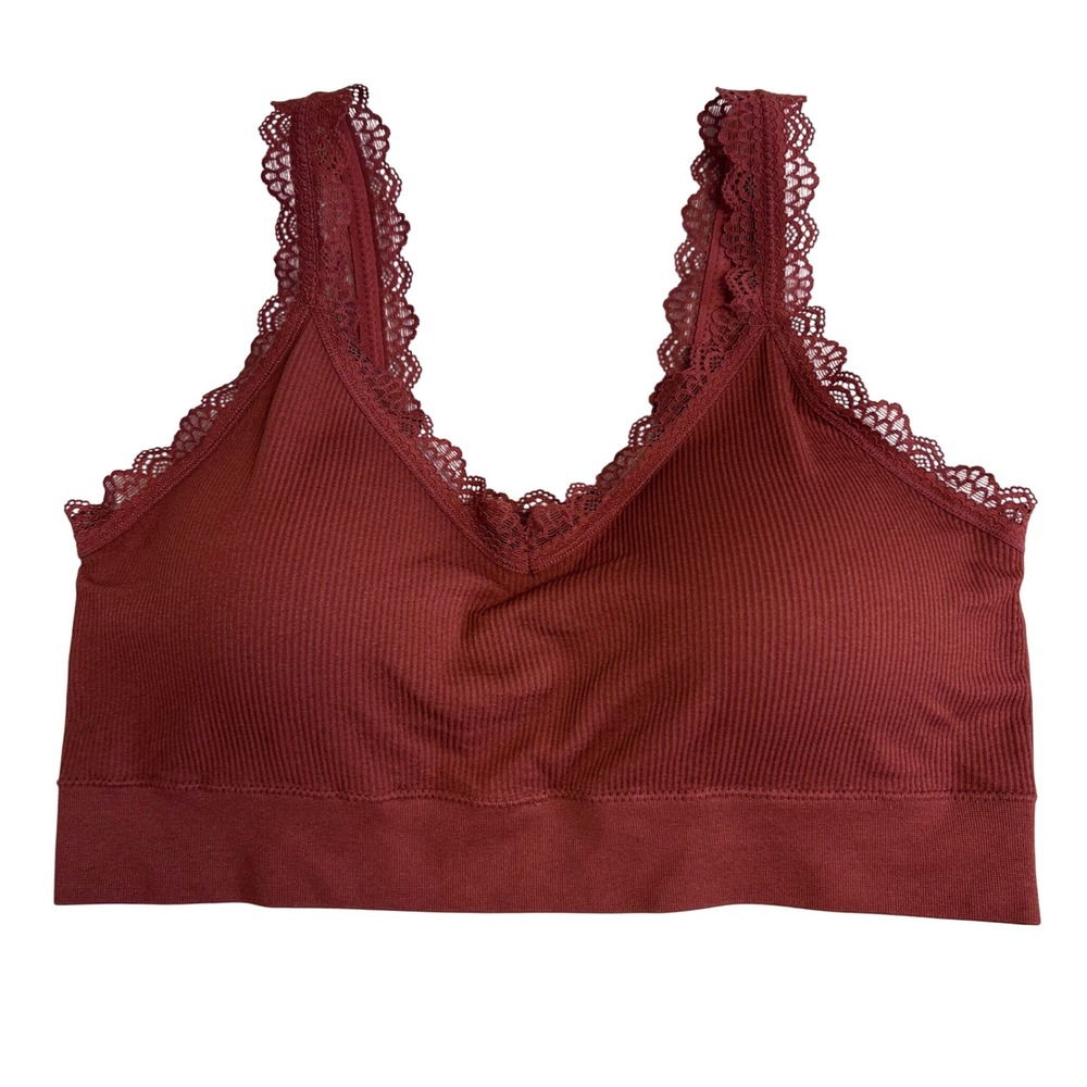 Maurices Womens Bralette XXL Rust Red Ribbed Lace Trim Style